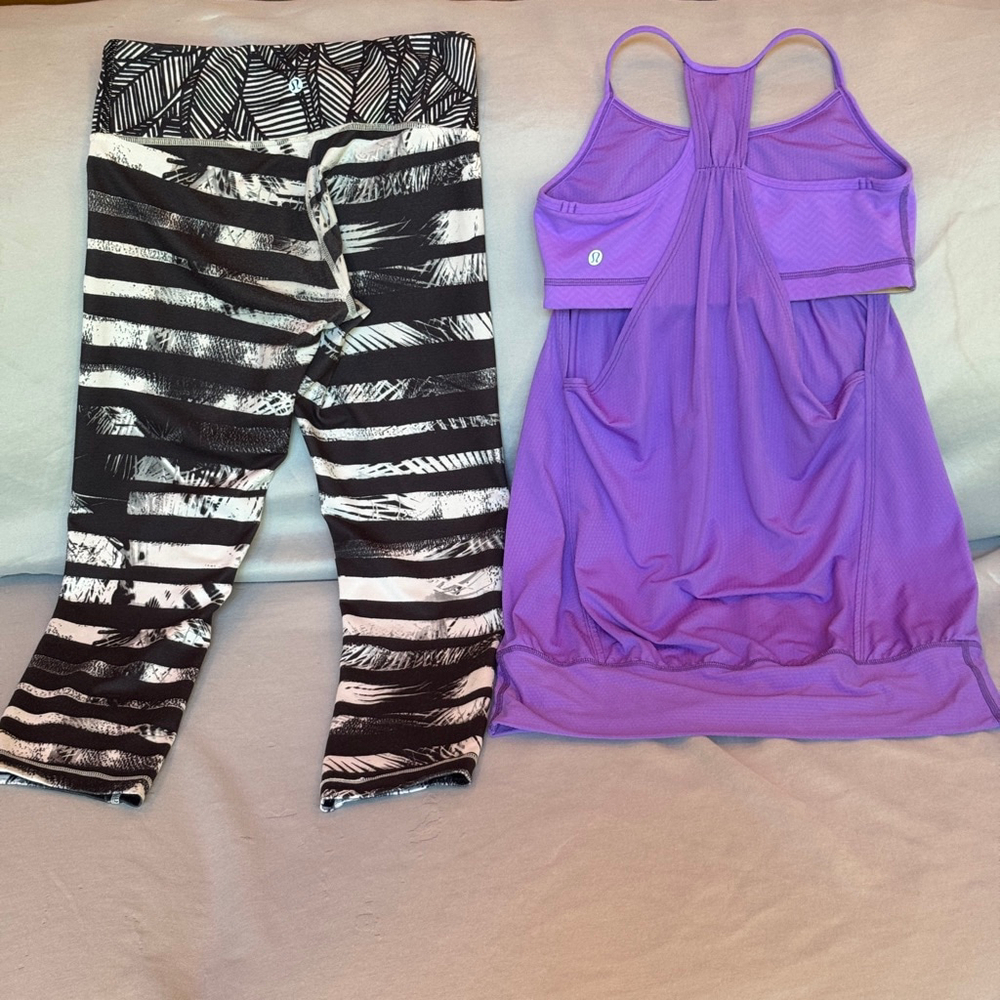 Lululemon Bundle Sz 6 | Racerback Tank / Bra + Wunder Under Crop Leggings Palm - Picture 2 of 11